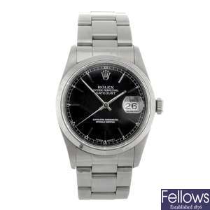 (BT9) A stainless steel automatic gentleman's Rolex Oyster Perpetual Datejust bracelet watch.