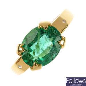 An 18ct gold emerald ring.