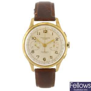 A gold plated manual wind gentleman's Chronographe Suisse chronograph wrist watch.