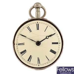 A William IV silver key wind open face pair case pocket watch by James Cawson of Liverpool.