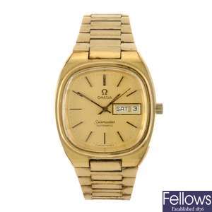 A gold plated automatic gentleman's Omega Seamaster bracelet watch.
