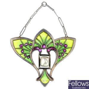 HEINRICH LEVINGER - (attributed to) an early 20th century plique-a-jour enamel pendant.