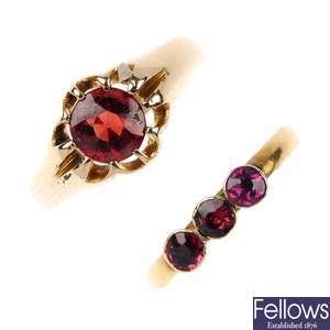 Two late Victorian gold garnet rings.