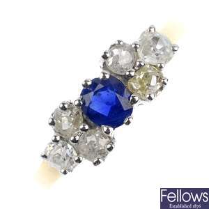 A sapphire and diamond seven stone ring.
