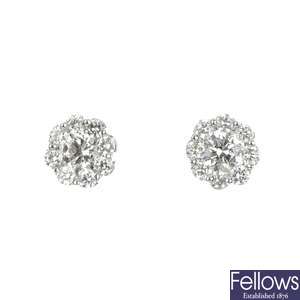 A pair of 18ct gold diamond floral cluster earrings