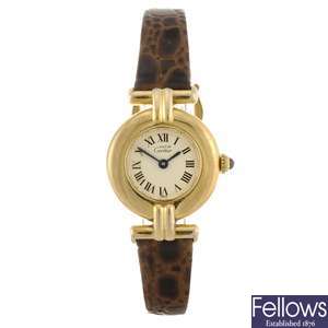 (2209) A gold plated quartz lady's Cartier Vermeil wrist watch.