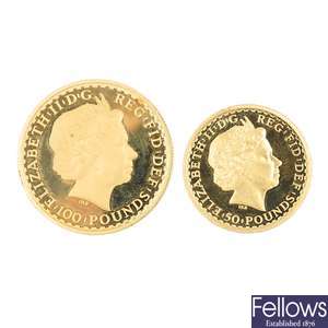 Elizabeth II, Britannia £100 & £50 coin.