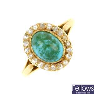 An early 20th century 18ct gold turquoise and diamond cluster ring.