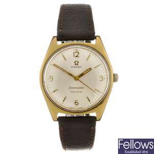 A gold plated manual wind gentleman's Omega Seamaster wrist watch.