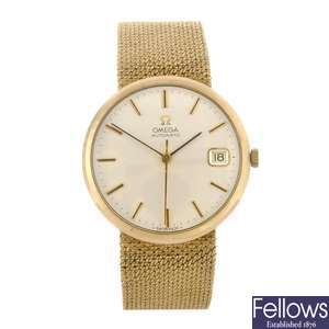 (410019247) A 9ct gold automatic gentleman's Omega bracelet watch.