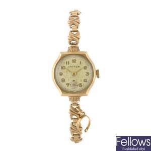 (413014158) A 9ct gold manual wind lady's bracelet watch signed Tatton.