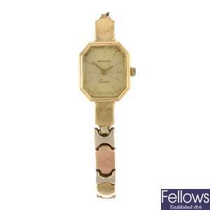 (710007388) A 9k gold quartz lady's Imperialto bracelet watch.