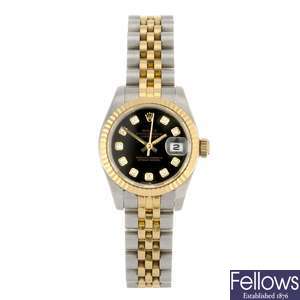 (304286986) A bi-metal automatic lady's Oyster Perpetual Datejust bracelet watch.