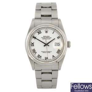 (301150812) A stainless steel automatic gentleman's Rolex Oyster Perpetual Datejust bracelet watch.