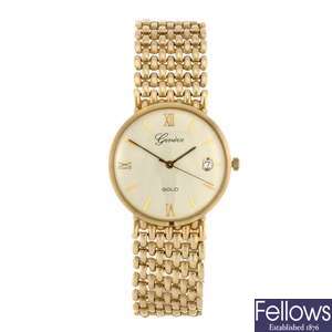 (703008589) A 9k gold quartz gentleman's Geneve bracelet watch.
