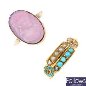 A selection of four late Victorian gem-set rings.