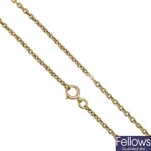 An 18ct gold, seed pearl longuard chain.