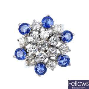 A 1970s 18ct gold diamond and sapphire ring.
