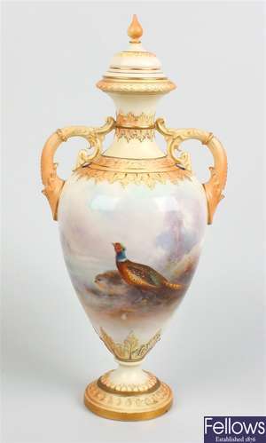 A Royal Worcester 'blush ivory' porcelain vase decorated by James Stinton