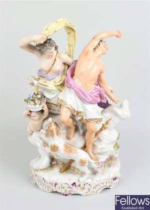 A 19th century Meissen-type porcelain figure group of Diana and Actaeon
