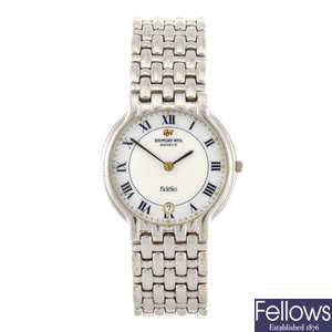 (1102011371) An 18ct white gold quartz gentleman's Raymond Weil Fidelio bracelet watch.