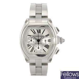 (119614-1-A) A stainless steel automatic chronograph Cartier Roadster bracelet watch.