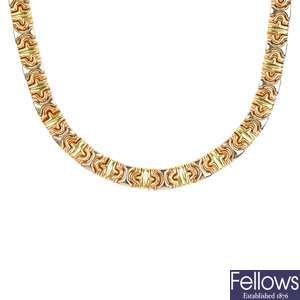 (118690-1-2-A) A fancy-link necklace and bracelet.