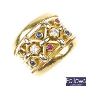 (119034-1-A) A diamond and gem-set ring.