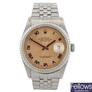 (528270-6-A) A stainless steel automatic gentleman's Rolex Oyster Perpetual Datejust bracelet watch.