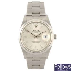 (528404-1-A) A stainless steel automatic gentleman's Rolex Datejust bracelet watch.