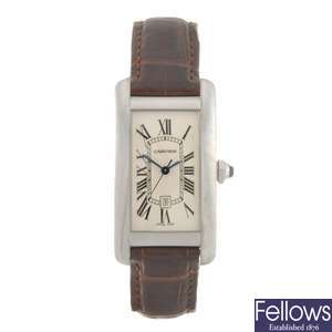(528678-1-A) An 18k white gold automatic Cartier Tank Americaine wrist watch.