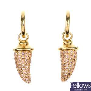 THEO FENNELL - a pair of 18ct gold sapphire 'Horn' ear pendants.