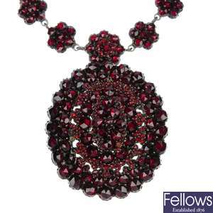  A late 19th century silver garnet and paste necklace.