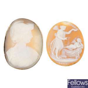 A selection of cameo's and a pietra dura panel.