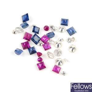 A selection of diamonds, rubies and sapphires.