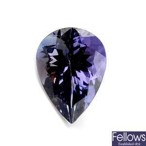 A pear-shape tanzanite, weighing 3.51cts.