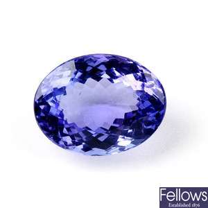 An oval-shape tanzanite, weighing 3.22cts.