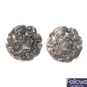 A set of six Edwardian Art Nouveau silver buttons.