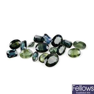 A selection of green sapphires.