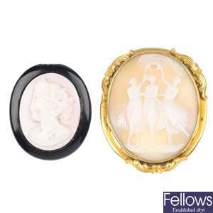 Three late 19th century cameo brooches.