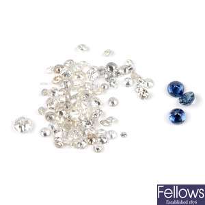 A selection of vari-cut diamonds and three sapphires.
