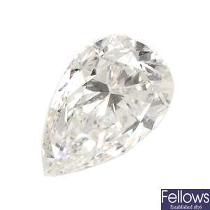 A pear-shape diamond, weighing 0.38ct.