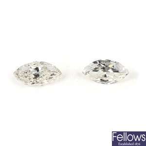 Two marquise-cut diamonds, weighing 0.32 and 0.21ct