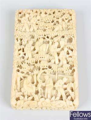 A 19th century Chinese Canton carved ivory visiting card case