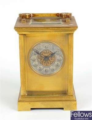An early 20th century brass cased carriage clock