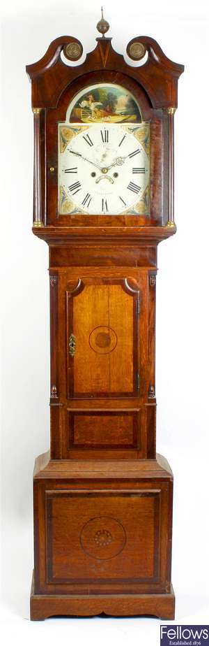 A mid 19th century oak and mahogany cased eight day longcase clock
