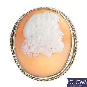 Four shell cameo brooches