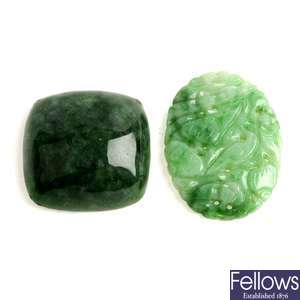 A quantity of jade and green gemstones.