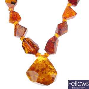 A selection of reconstituted amber jewellery. 