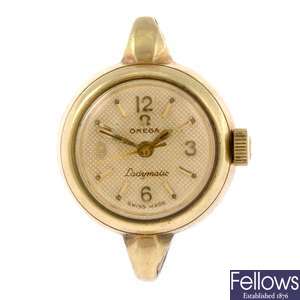 A gold plated automatic lady's Omega Ladymatic watch head.